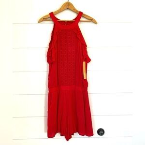 NWT Takara Vibrant Red Ruffle romper (size small)